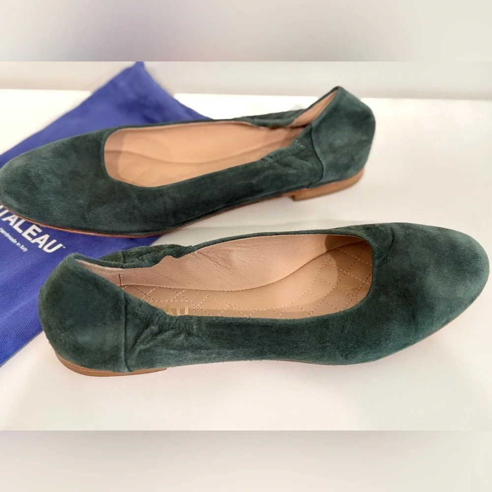 Italeu Green Suede Leather Ballet Flat Sz 9.5 B 40 & shoe bag - Picture 6 of 11